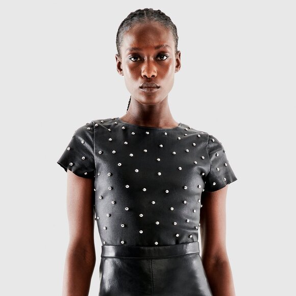 MARGOT STRETCH LEATHER TEE - Picture 1 of 4